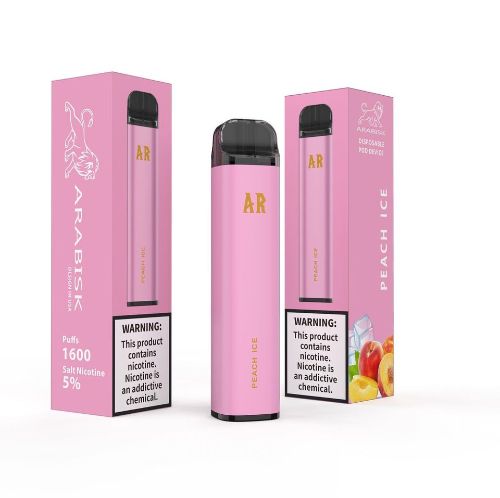 AR Peach Ice disposable vape 1600 puffs with packaging and peaches