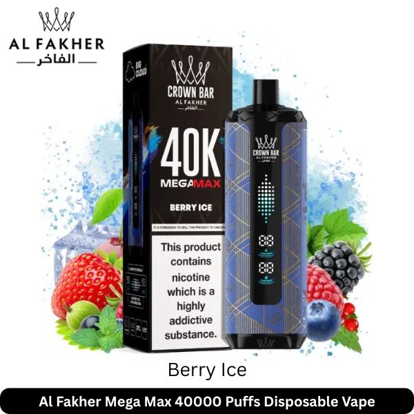 Al Fakher Mega Max Berry Ice 40k Puffs vape with box and mixed berries