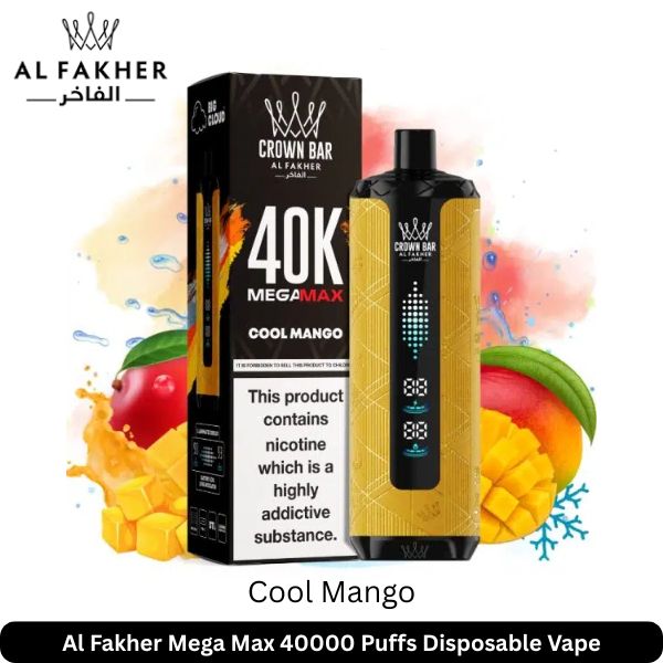 Al Fakher Mega Max Cool Mango 40k Puffs vape with box and mango