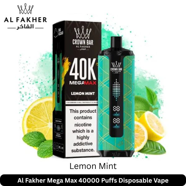 Al Fakher Mega Max Lemon Mint 40k Puffs vape with box and lemon mint