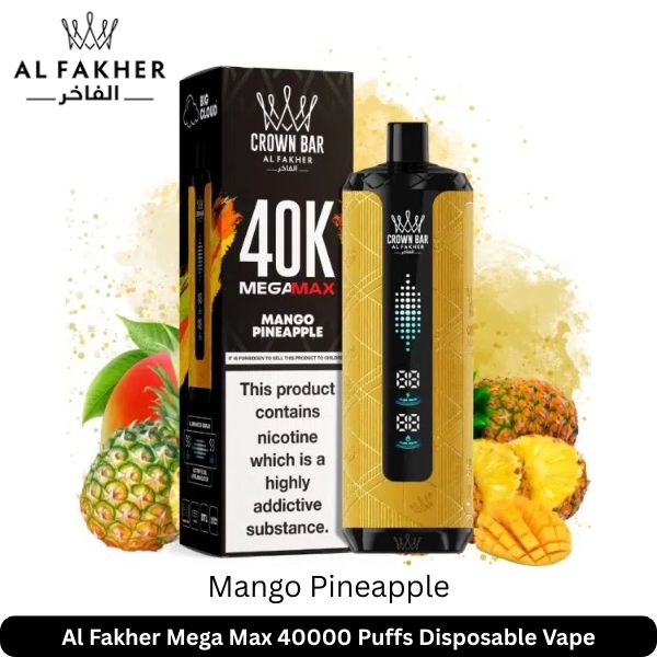 Al Fakher Mega Max Mango Pineapple 40k Puffs vape with box and mango pineapple