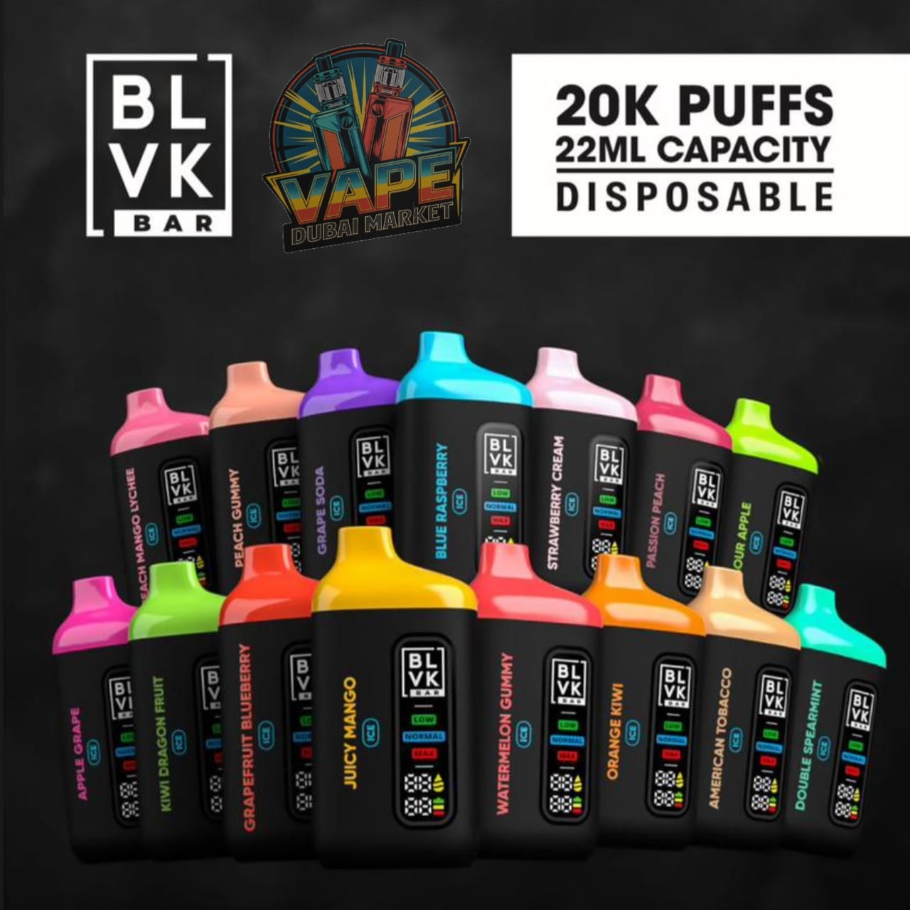 BLVK Bar 20000 Puffs Disposable Vape with 15 Flavors like Mango, Orange, Apple etc.