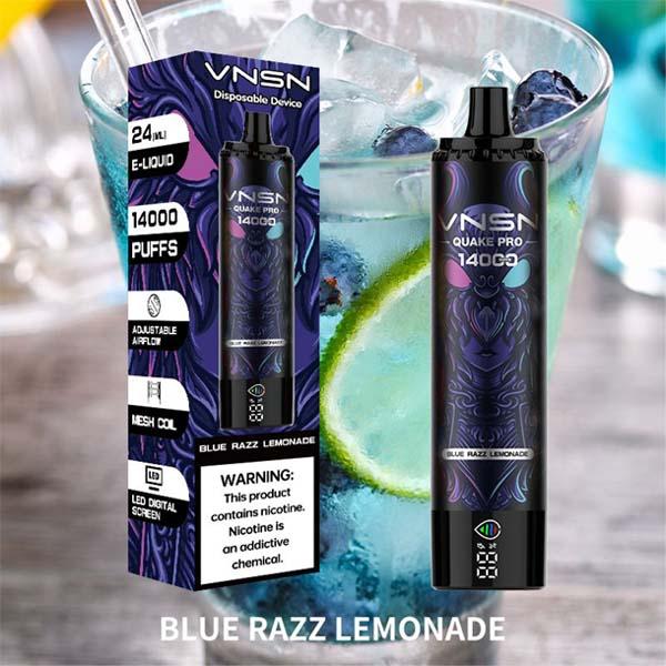 VNSN Quake Pro Blue Razz Lemonade vape with 24ml e-liquid and LED digital screen