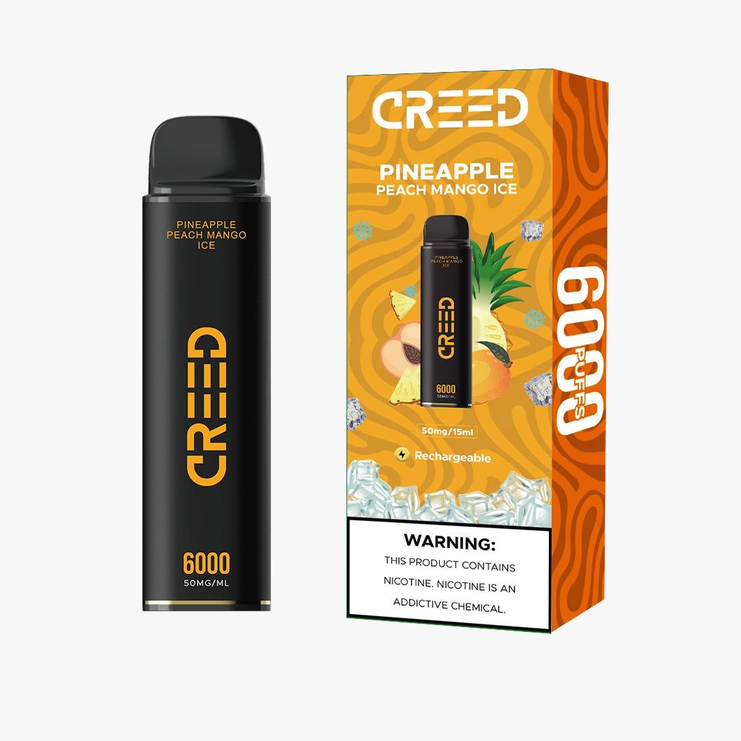 CREED Pineapple Peach Mango Ice vape 6000 puffs with box, rechargeable