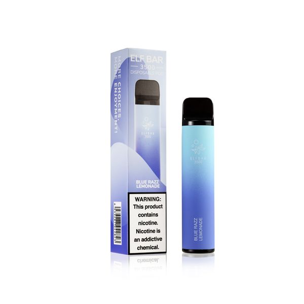 Elf Bar 3500 Blue Razz Lemonade – disposable vape pod and box with blue razz lemonade