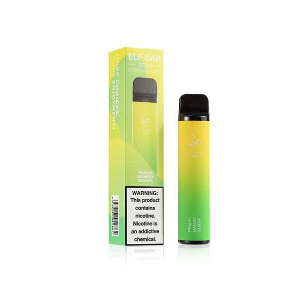Elf Bar 3500 Peach Mango Guava – disposable vape pod and box with tropical flavor