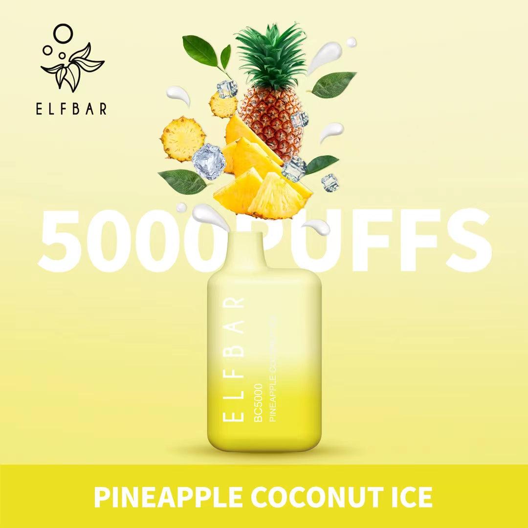 Elf Bar Pineapple Coconut Ice vape 5000 puffs with pineapple, coconut, and ice