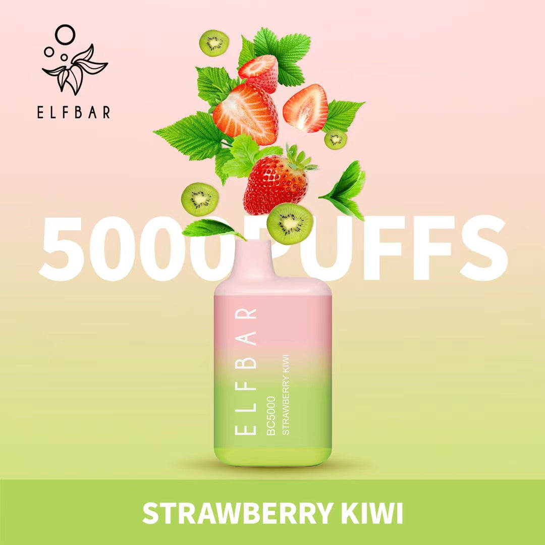 Elf Bar Strawberry Kiwi vape 5000 puffs with strawberries and kiwi slices