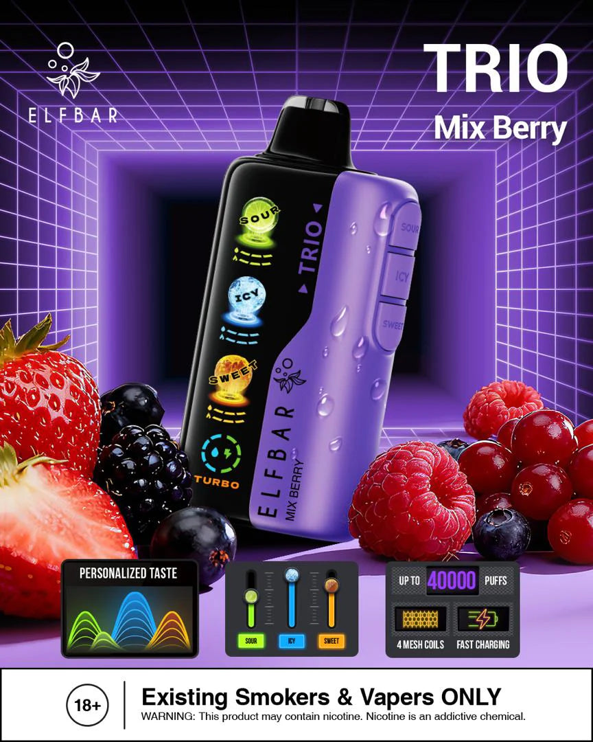 Elfbar Trio Mix Berry vape 40000 Puffs device with assorted berries