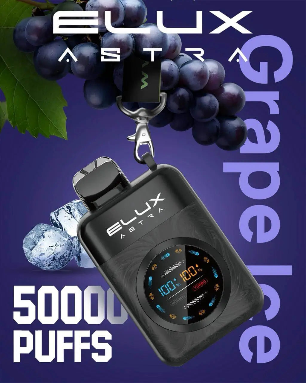 Elux Astra 50K 50000 puffs 50mg disposable vape Grape ICE Flavour with Type‑C charging