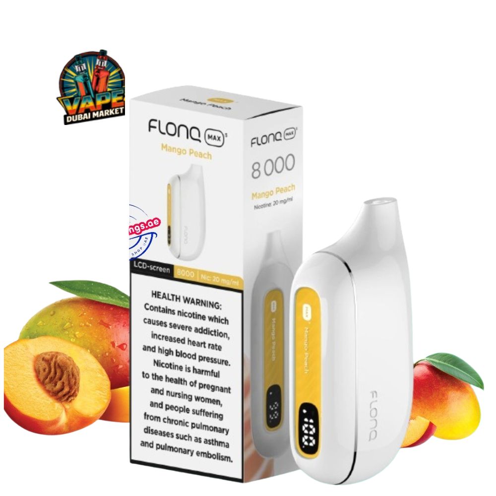 Flonq Max S 8000 Mango Peach vape with box and mango