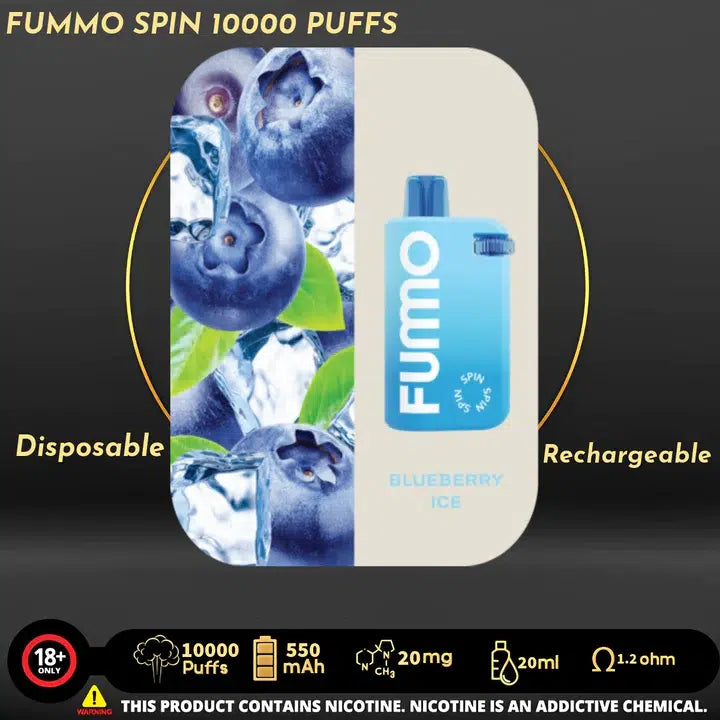 Fummo Blueberry Ice 10000 puffs disposable vape, rechargeable, in UAE