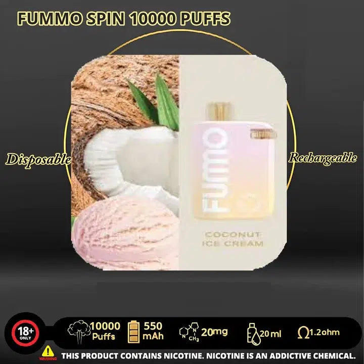 Fummo Coconut Ice Cream 10000 puffs disposable vape, rechargeable, in UAE