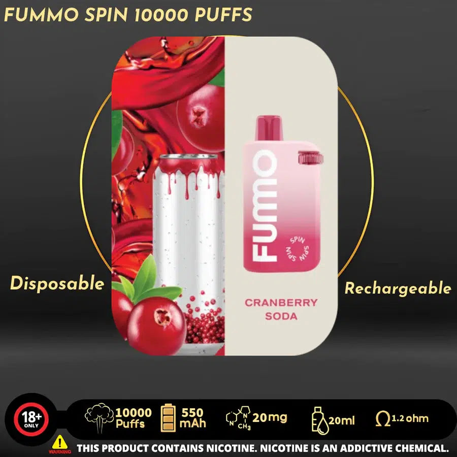 Fummo Cranberry Soda 10000 puffs disposable vape, rechargeable, in UAE