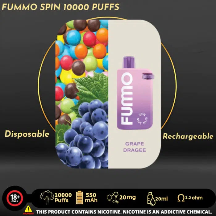 Fummo Grape Dragee 10000 puffs disposable vape, rechargeable, in UAE