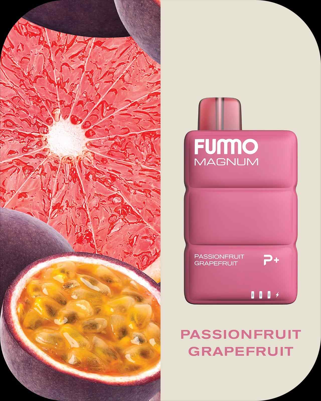 Fummo Magnum Passionfruit Grapefruit vape with passionfruit and grapefruit