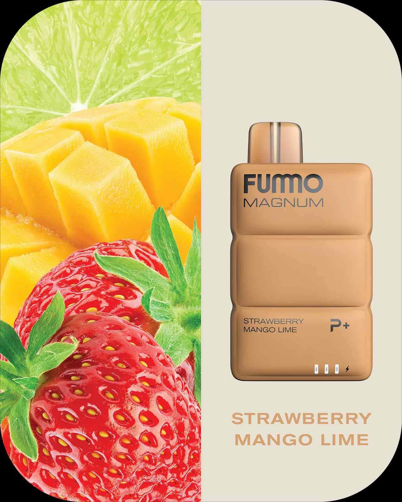 Fummo Magnum Strawberry Mango Lime vape with strawberries, mango, and lime