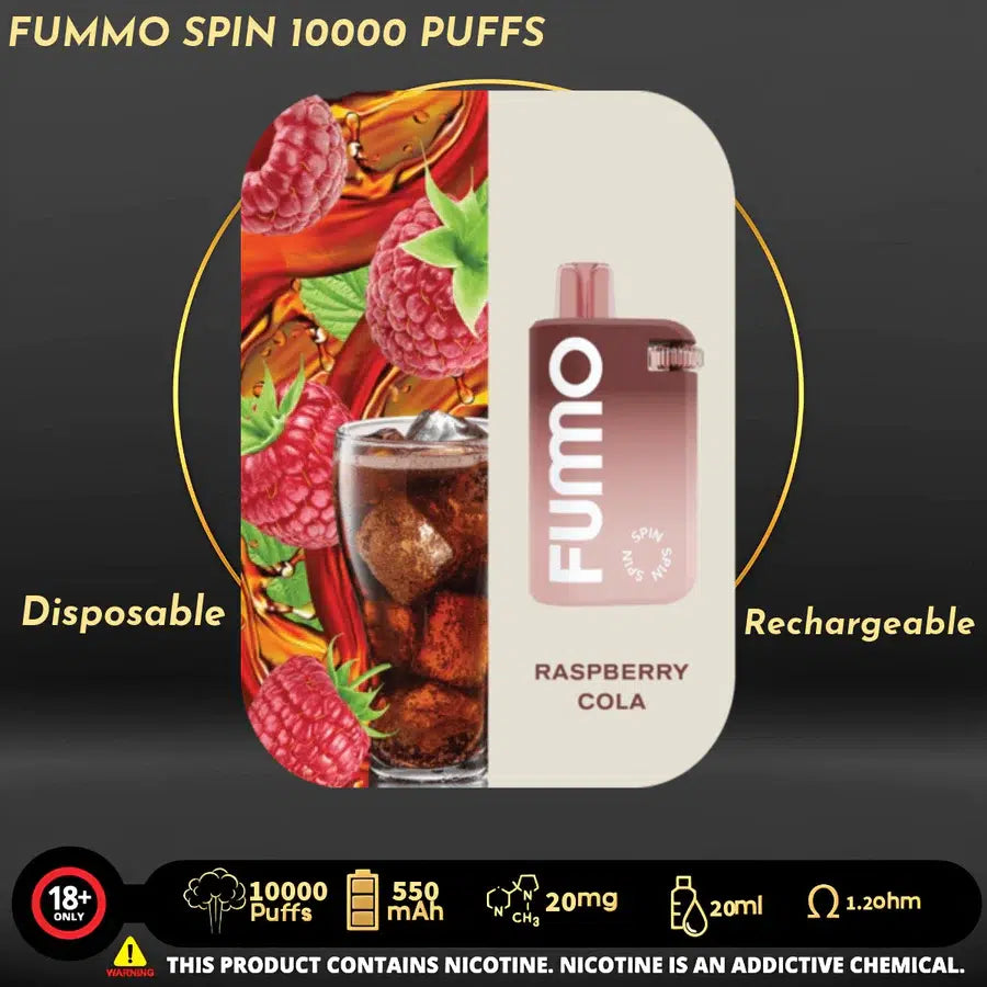 Fummo Raspberry Cola 10000 puffs disposable vape, rechargeable, in UAE