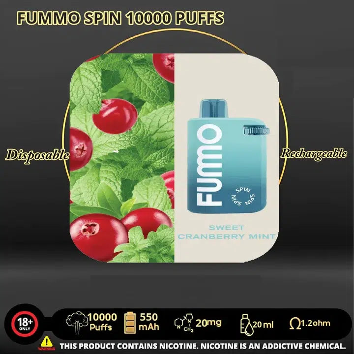 Fummo Sweet Cranberry Mint 10000 puffs disposable vape rechargeable, in UAE