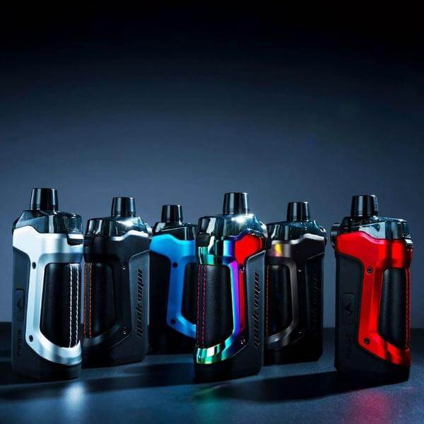 GeekVape Aegis Boost Pro 100W Pod Mod Kit in multiple colors, side view lineup