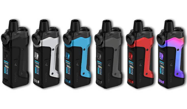 GeekVape Aegis Boost Pro 100W Pod Mod Kit in six colors, front display view