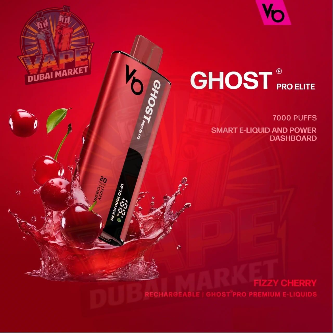 Ghost Pro Elite Fizzy Cherry 7000 puffs disposable vape with cherry flavour