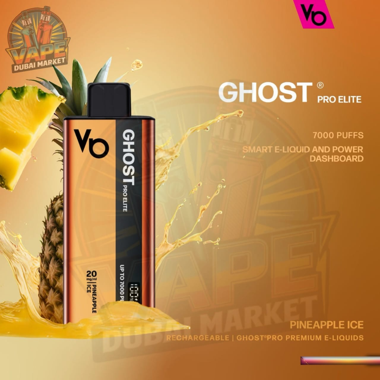 Ghost Pro Elite Pineapple Ice 7000 puffs disposable vape with pineapple ice flavor