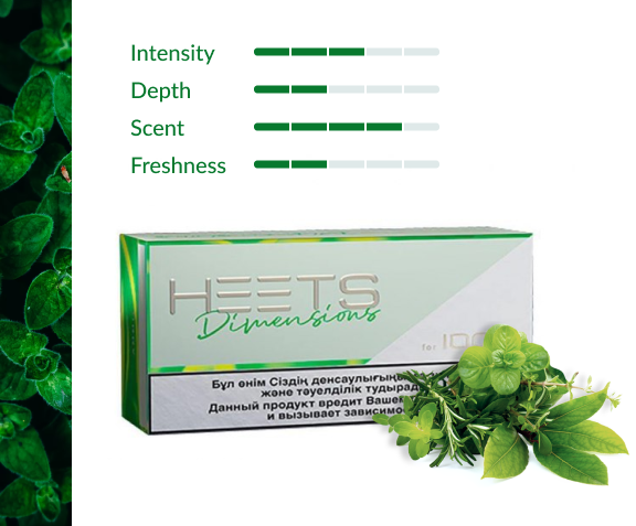 HEETS Dimensions Ammil for IQOS with herbal notes, intensity and freshness chart