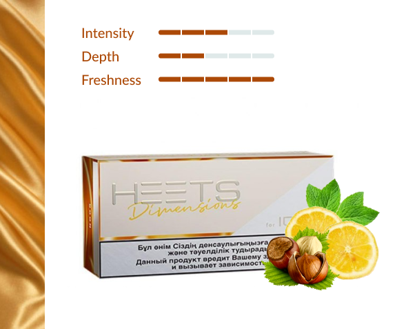 HEETS Dimensions Noor for IQOS with citrus and hazelnut, flavor and freshness chart