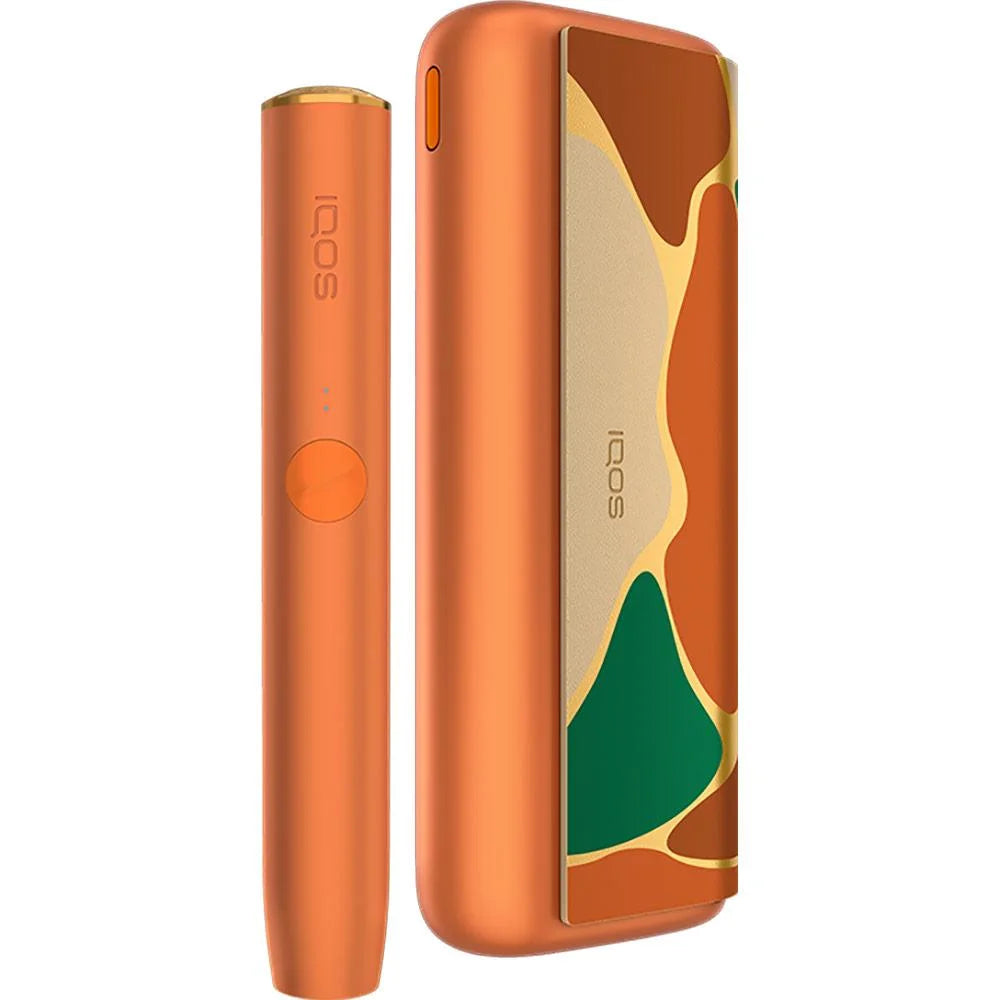 IQOS ILUMA Limited Edition 2024 kit in orange with artistic design charging case