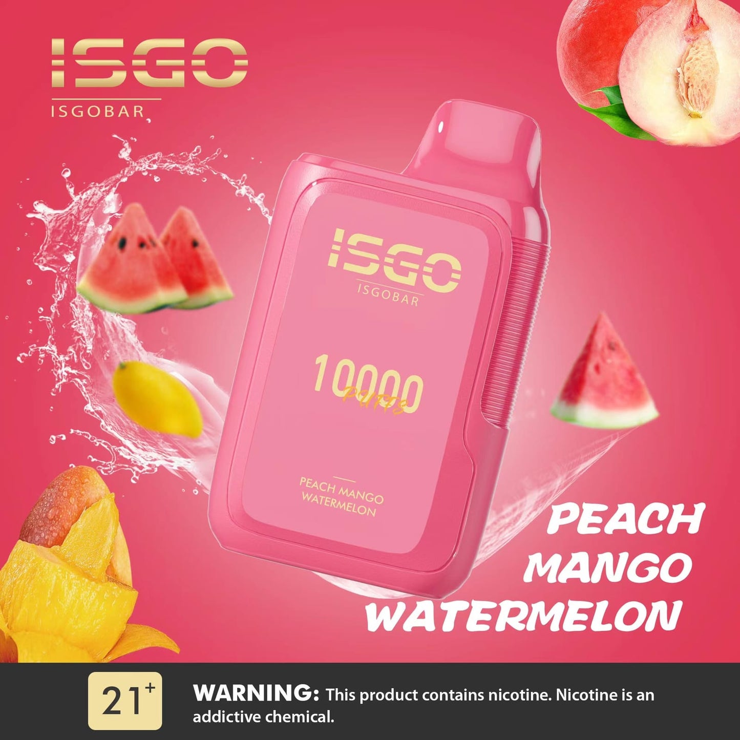 ISGO Bar 10000 Puffs Disposables Vape With Peach Mango, and Watermelon Flavor