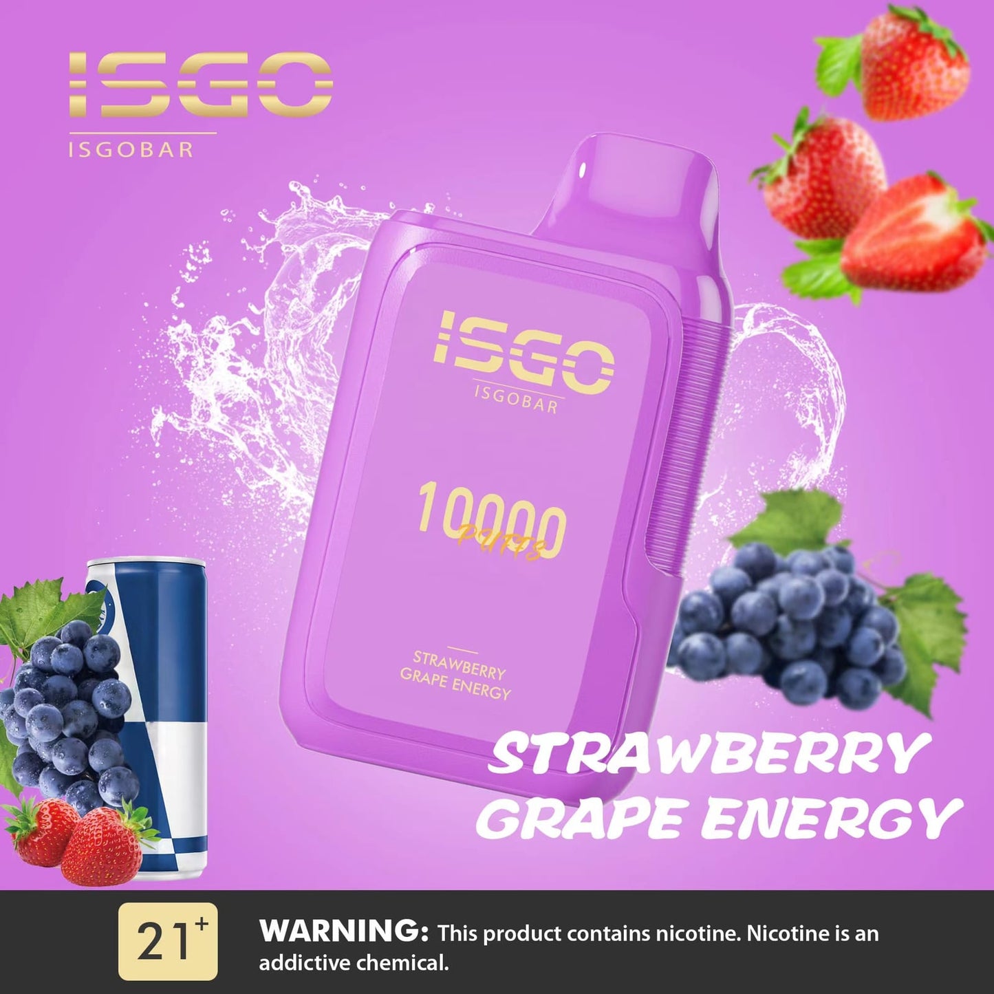 ISGO Bar 10000 Puffs Disposables Vape With Strawberry Grape Energy Flavor