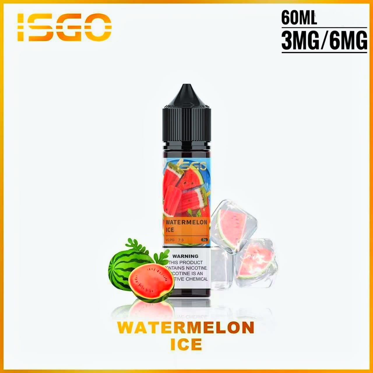 ISGO Watermelon Ice 60ml e-liquid bottle with watermelon and ice