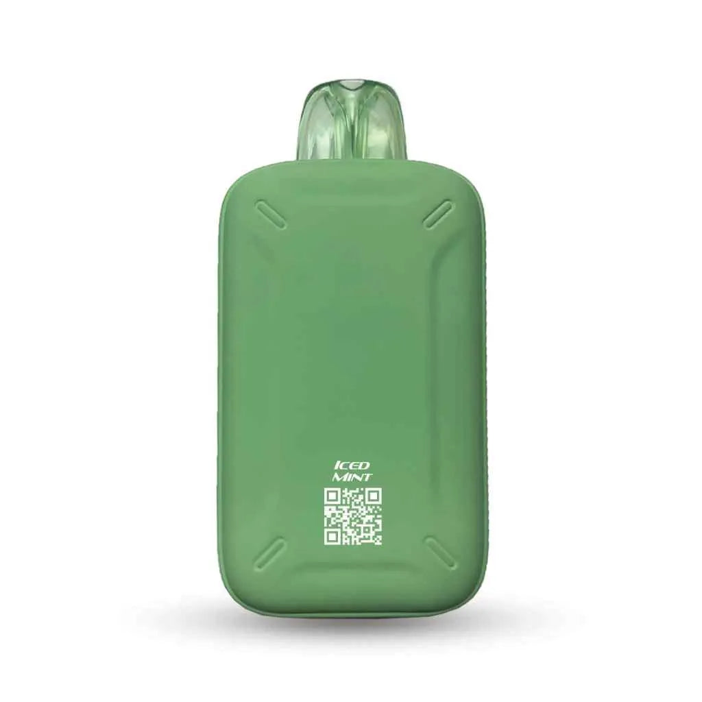 MYLE Turbo 20000 Iced Mint disposable vape, green device with QR code on back