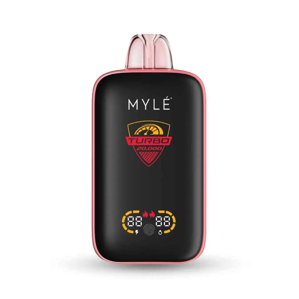 MYLE Turbo 20000 black disposable vape with LED display and turbo mode branding