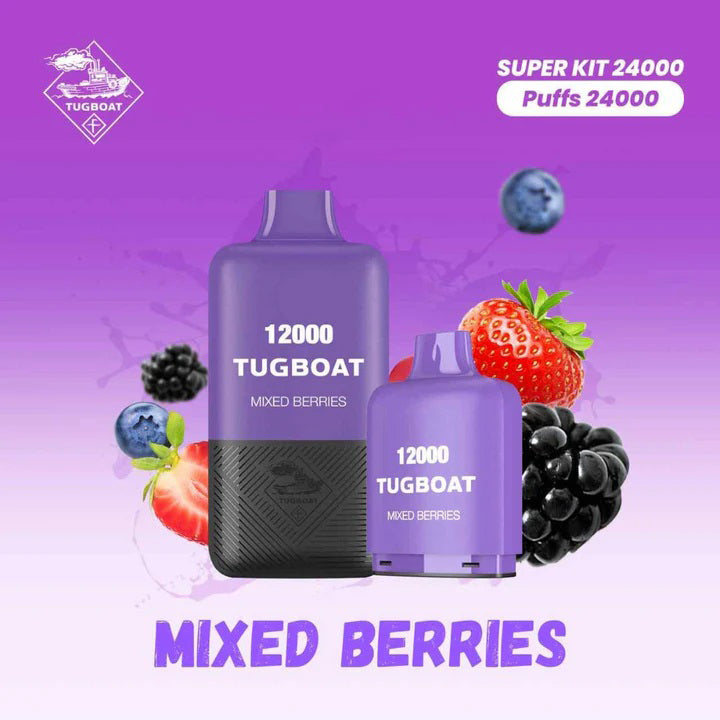 Tugboat Super Kit Mixed Berries flavor 24000 Puffs Disposable Vape with fresh berries