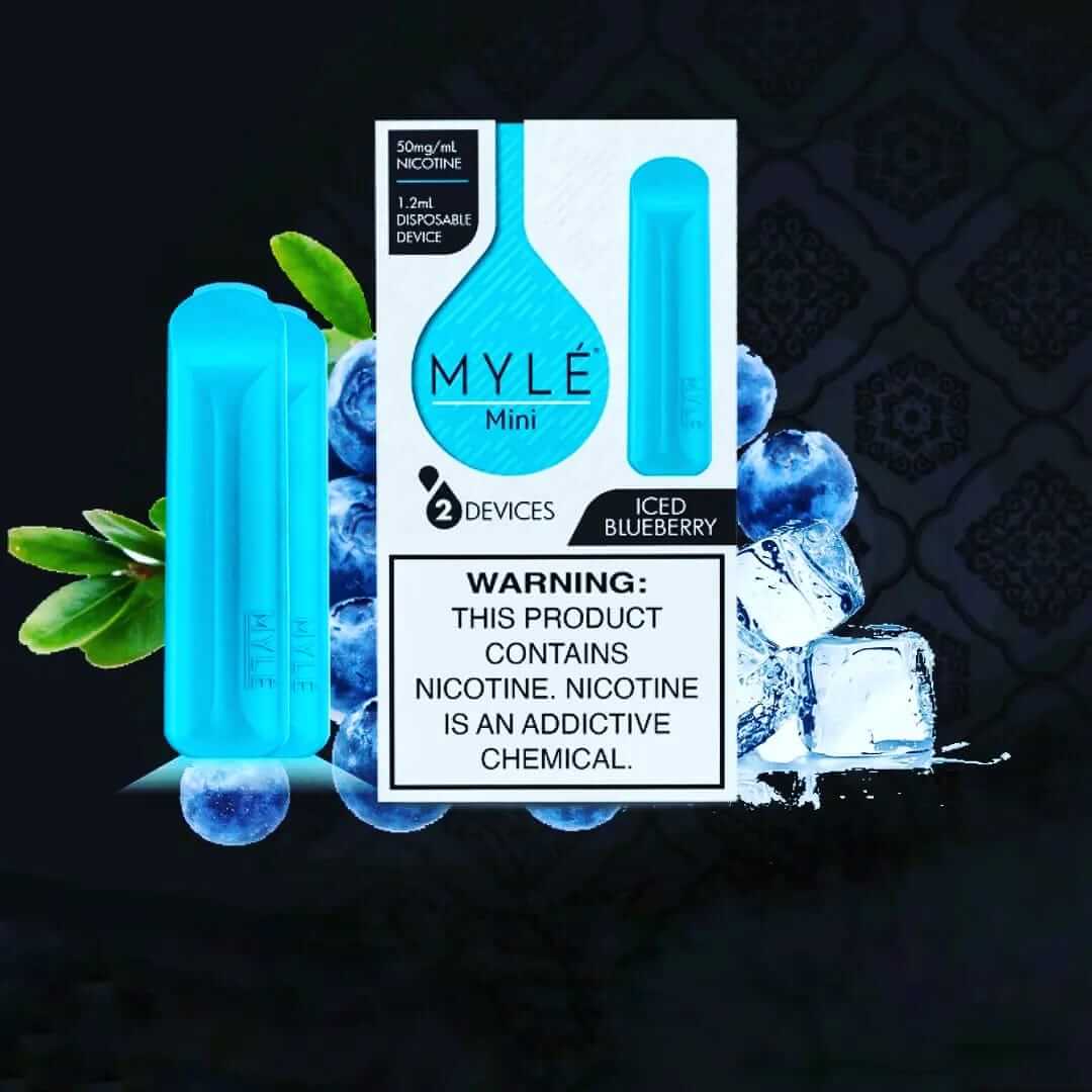Myle Mini New Disposable Vape Iced Blueberry 320 puffs with blue flavor in UAE