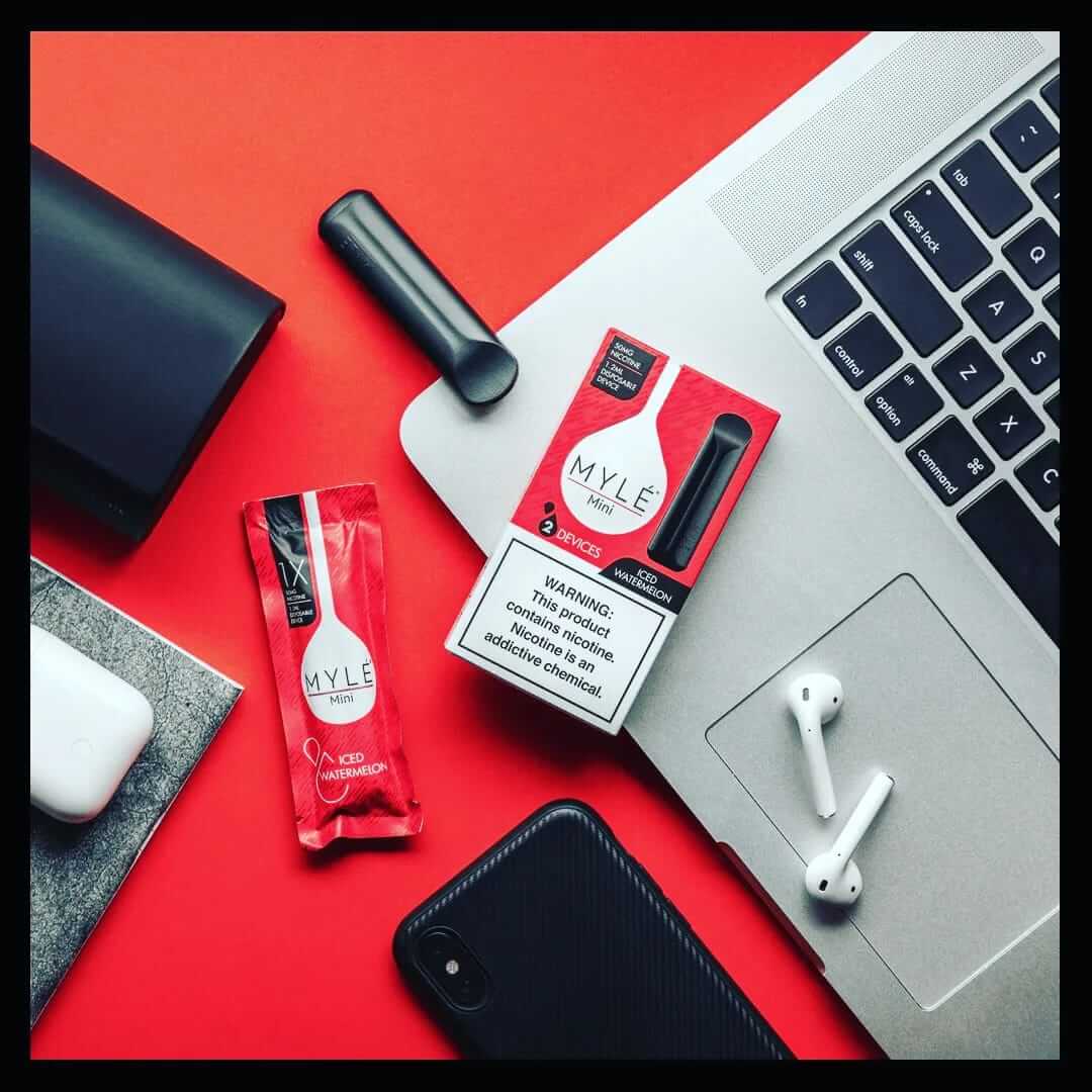 Myle Mini New Disposable Vape Iced Watermelon 320 puffs with red packaging UAE