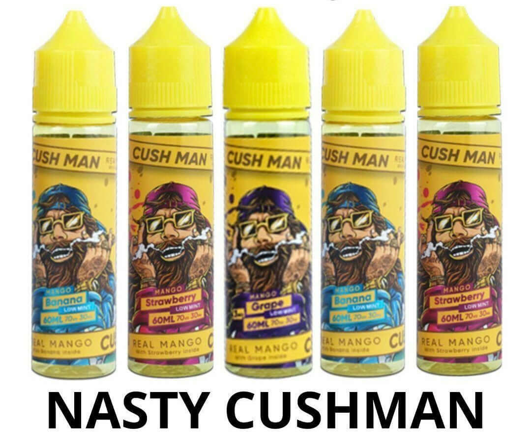 Nasty Cushman 60ml e-liquid bottles banana strawberry grape flavors