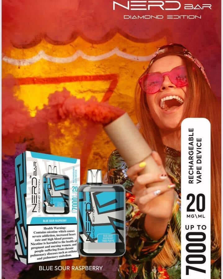 Nerd Bar Blue Sour Raspberry – 7000 puffs disposable vape Diamond Edition