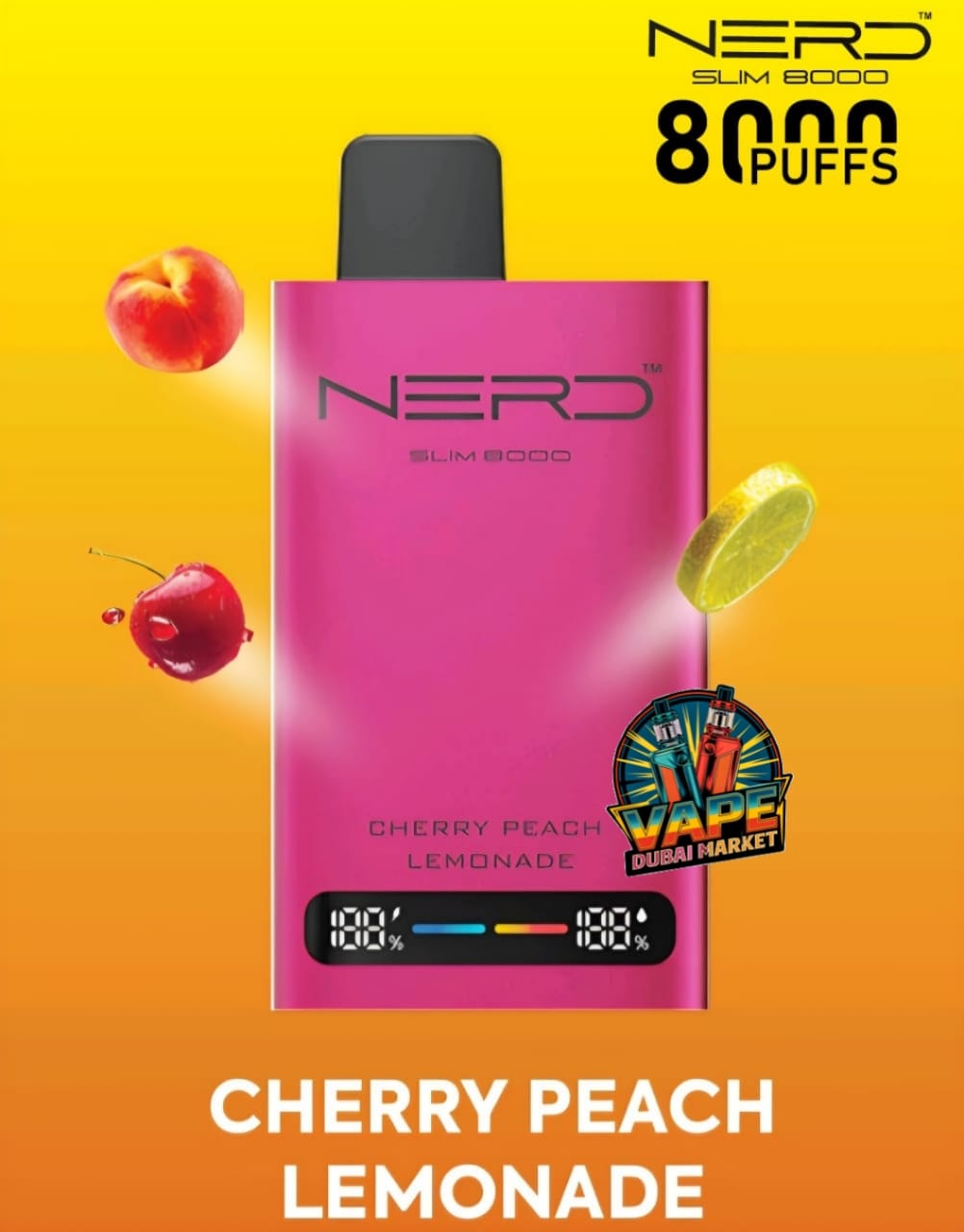 Nerd Slim 8000 Puffs vape Cherry Peach Lemonade flavor with puff counter display