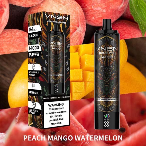 VNSN Quake Pro Peach Mango Watermelon vape with mesh coil and 14000 puffs capacity
