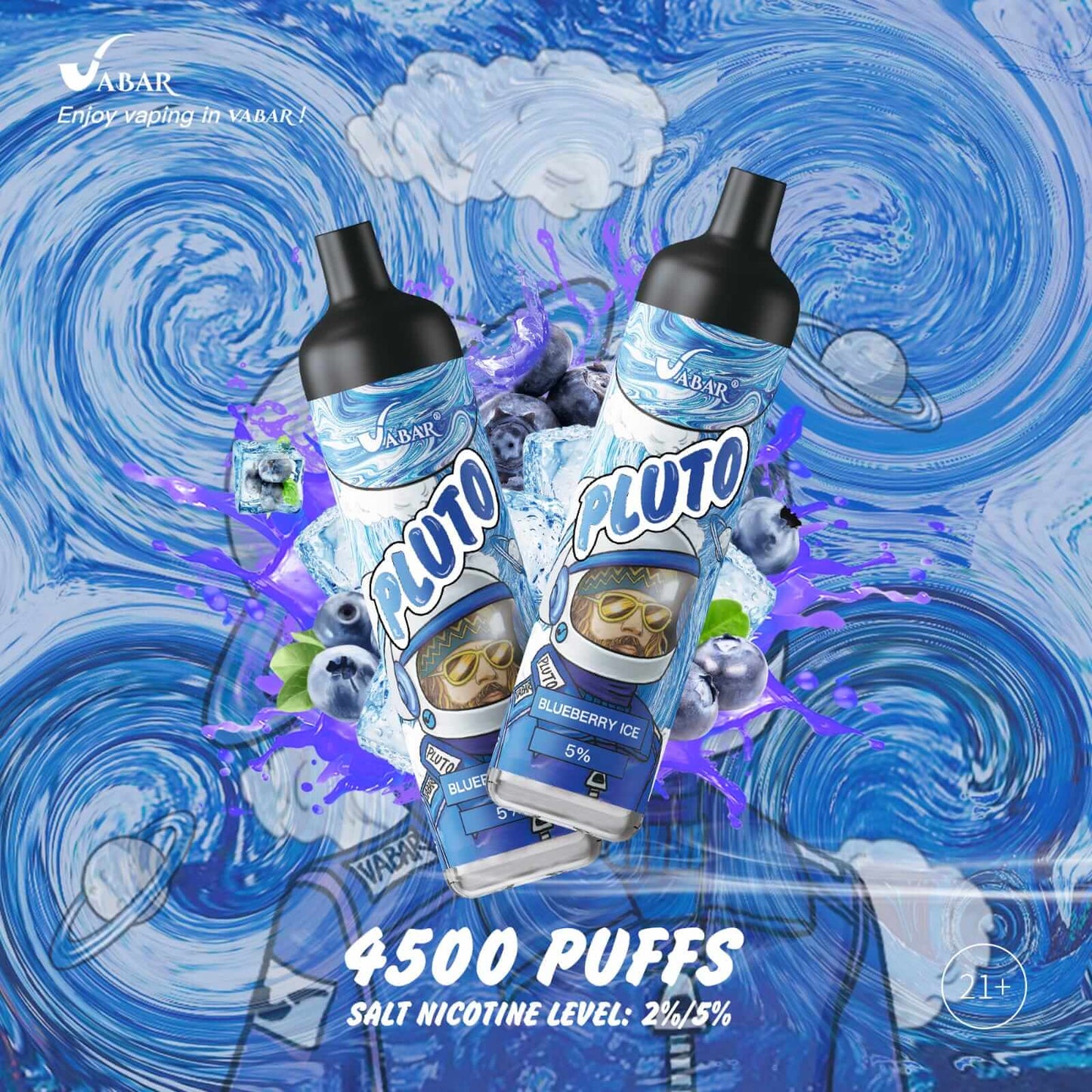 Pluto Lush Ice disposable vape 4500 puffs with Blueberry Ice and menthol flavor