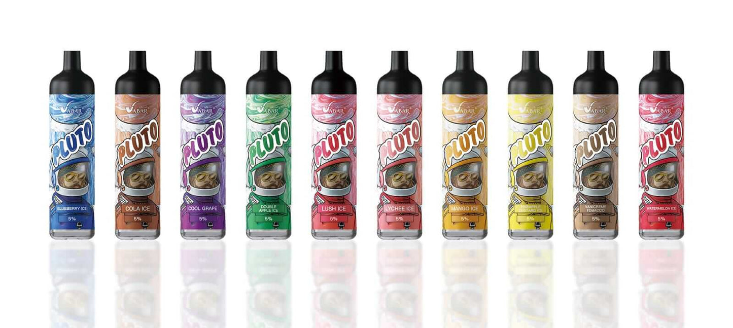 Pluto disposable vape lineup 4500 puffs with assorted fruit and ice flavors
