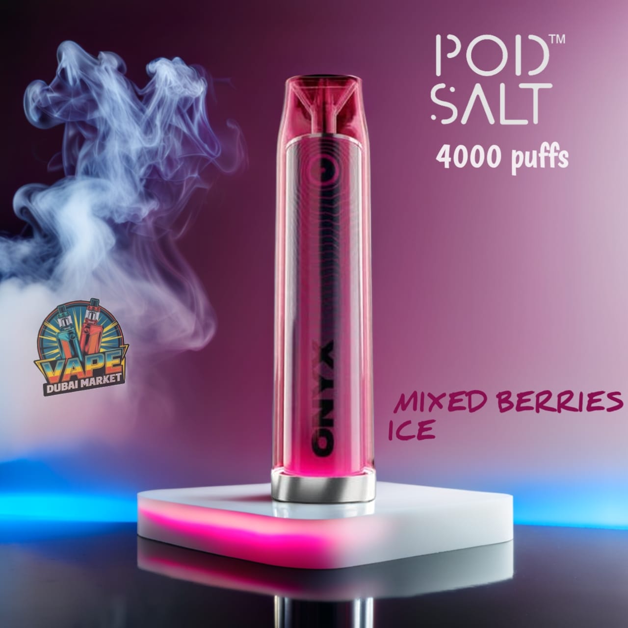 Pod Salt Onyx Mixed Berries Ice vape with 4000 puffs and refreshing menthol flavor