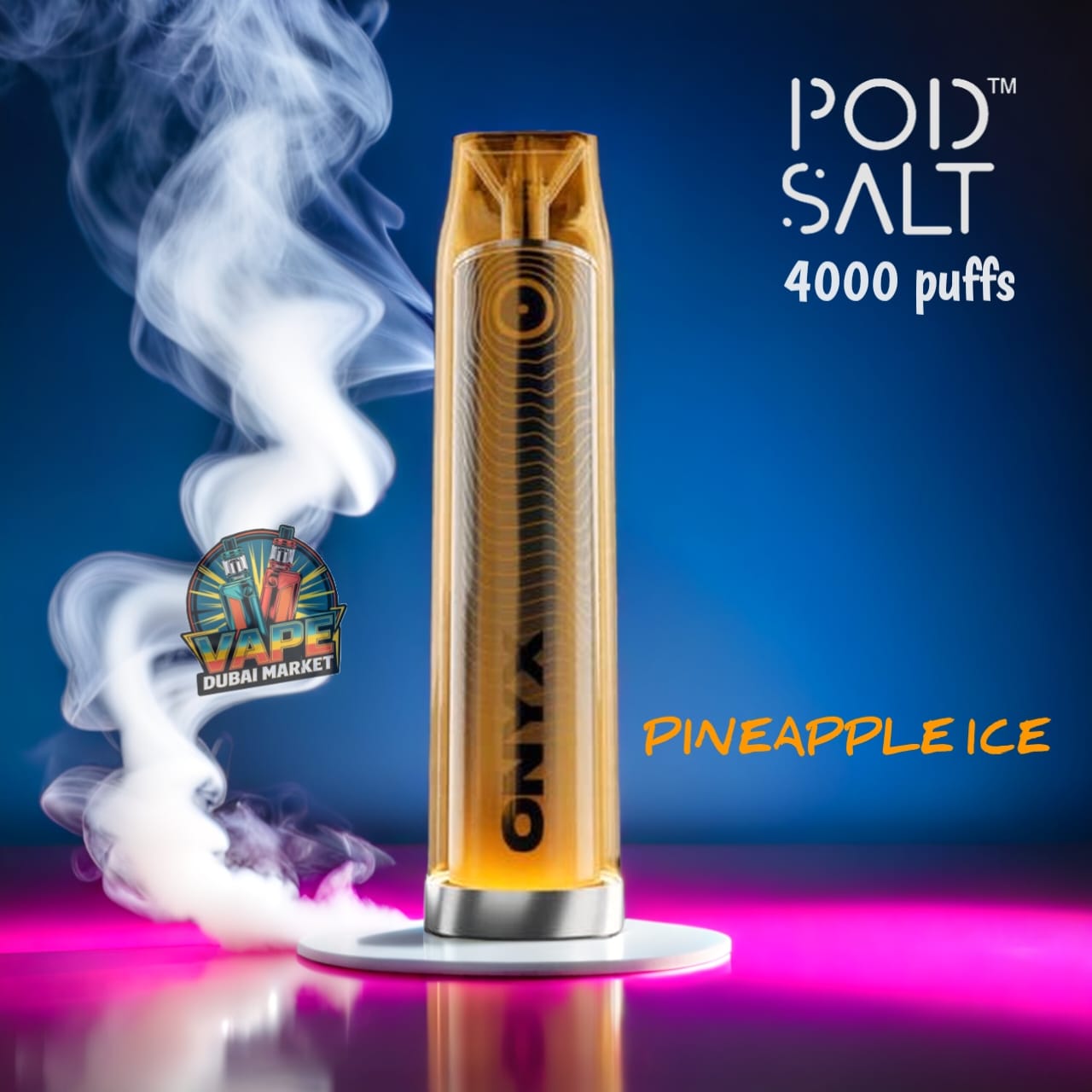 Pod Salt Onyx Pineapple Ice disposable vape with rich flavor and 20mg nicotine strength