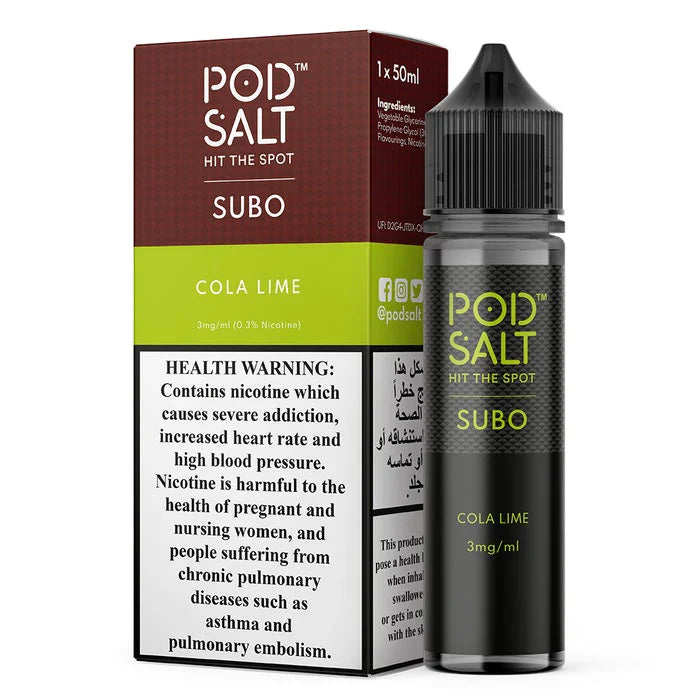Pod Salt Subo Cola Lime 50ml e-liquid bottle and box Vape Dubai Market