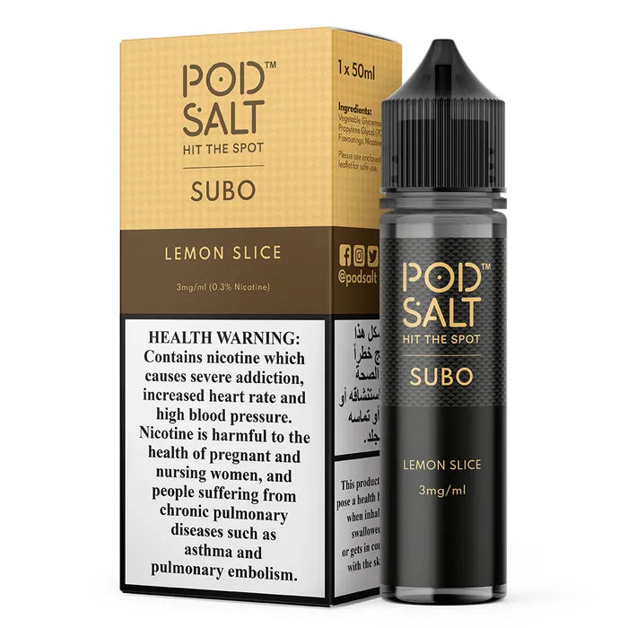 Pod Salt Subo Lemon Slice 50ml e-liquid bottle and box Vape Dubai Market