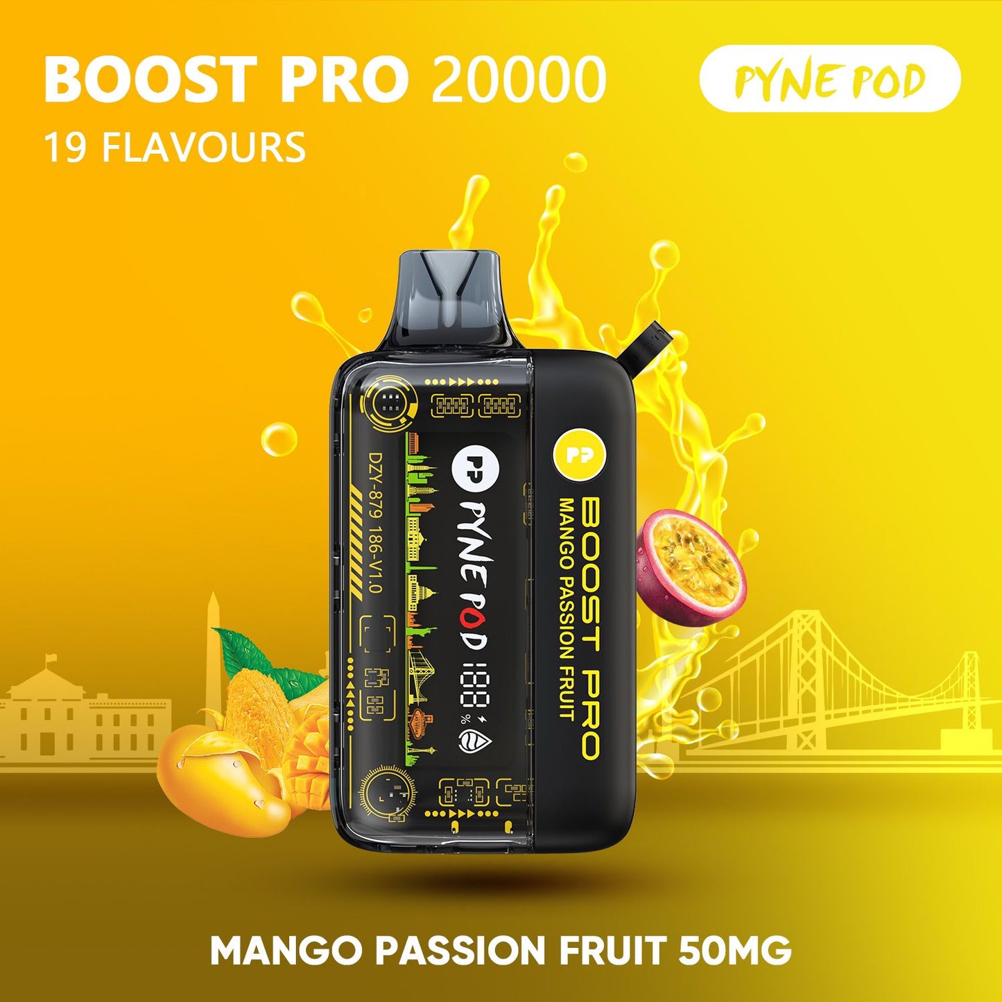 Pyne Pod Boost Pro 20000 Mango Passion Fruit 50mg disposable vape