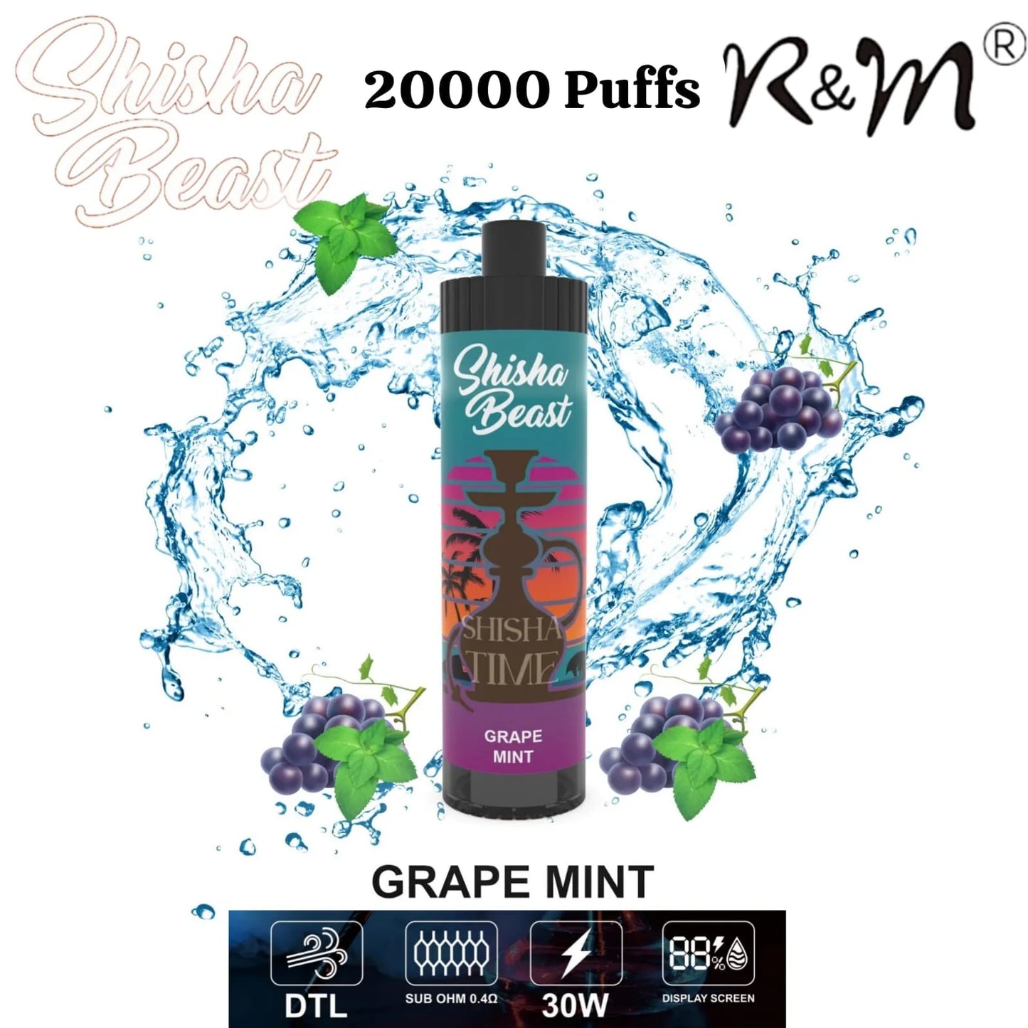 R&M Shisha Beast Grape Mint – 20000 puffs disposable vape with grape mint flavor